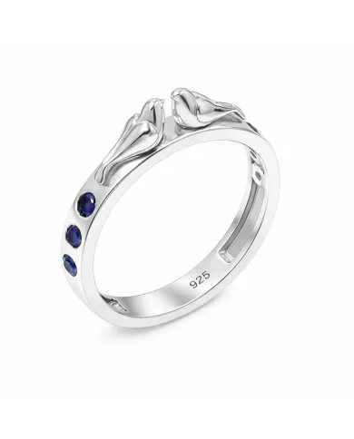Love Birds Ring with Blue Sapphire Gemstone – 925 Silver Handmade Band
