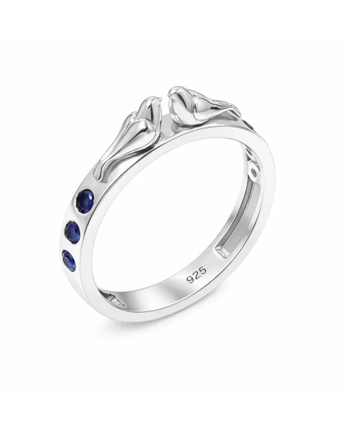 Love Birds Ring with Blue Sapphire Gemstone – 925 Silver Handmade Band