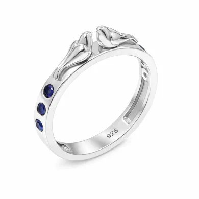 Love Birds Ring with Blue Sapphire Gemstone – 925 Silver Handmade Band