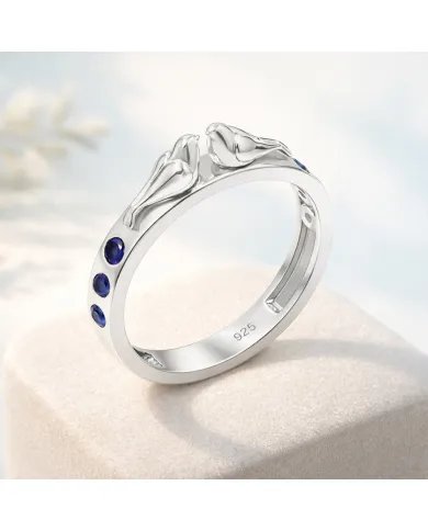 Love Birds Ring with Blue Sapphire Gemstone – 925 Silver Handmade Band