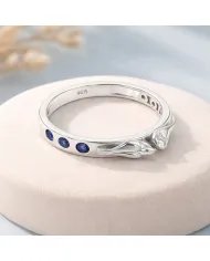 Love Birds Ring with Blue Sapphire Gemstone – 925 Silver Handmade Band