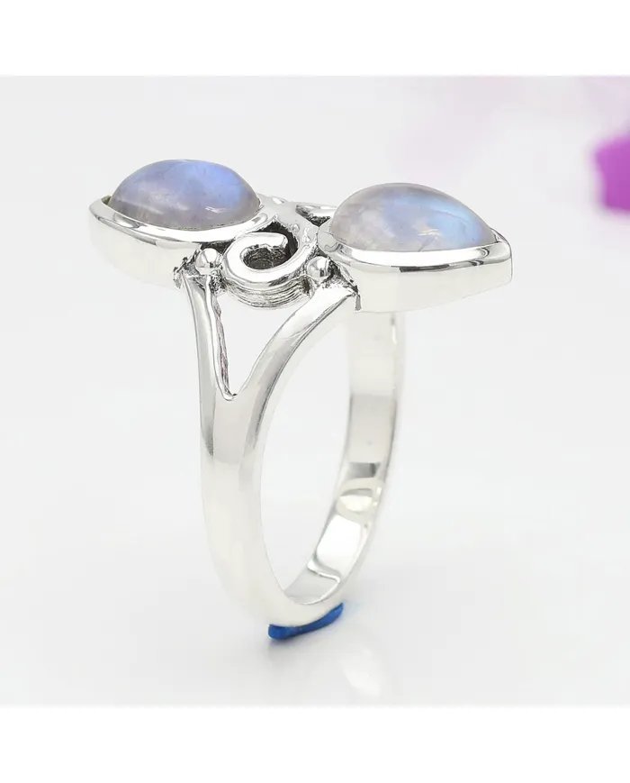 Rainbow Moonstone Ring - 925 Sterling Silver Pear Shape Handmade Jewelry