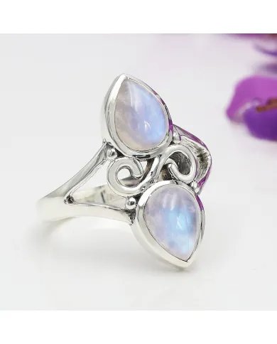 Rainbow Moonstone Ring - 925 Sterling Silver Pear Shape Handmade Jewelry