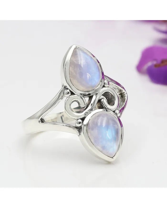 Rainbow Moonstone Ring - 925 Sterling Silver Pear Shape Handmade Jewelry