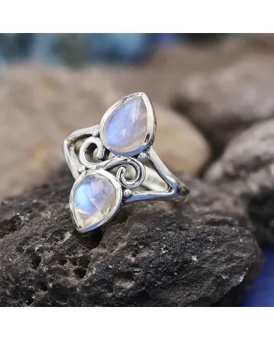 Rainbow Moonstone Ring - 925 Sterling Silver Pear Shape Handmade Jewelry