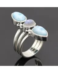 Larimar & Rainbow Moonstone Ring – Handmade 925 Sterling Silver Jewelry