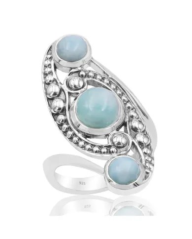 Natural Larimar Boho Ring - Handmade 925 Sterling Silver Statement
