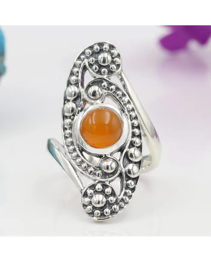 Carnelian Ring - Handmade 925 Sterling Silver Statement Boho & Vintage