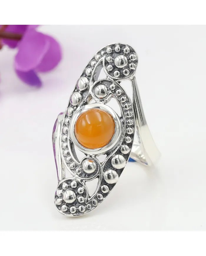 Carnelian Ring - Handmade 925 Sterling Silver Statement Boho & Vintage
