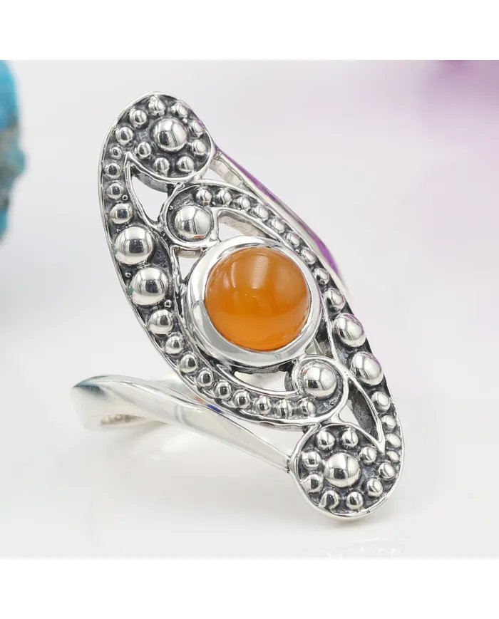 Carnelian Ring - Handmade 925 Sterling Silver Statement Boho & Vintage