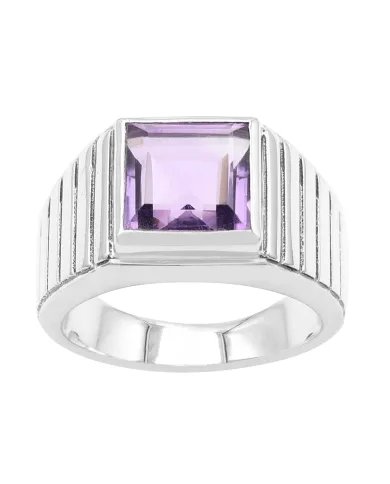 Amethyst Ring - Handmade 925 Sterling Silver Square Gemstone Jewelry