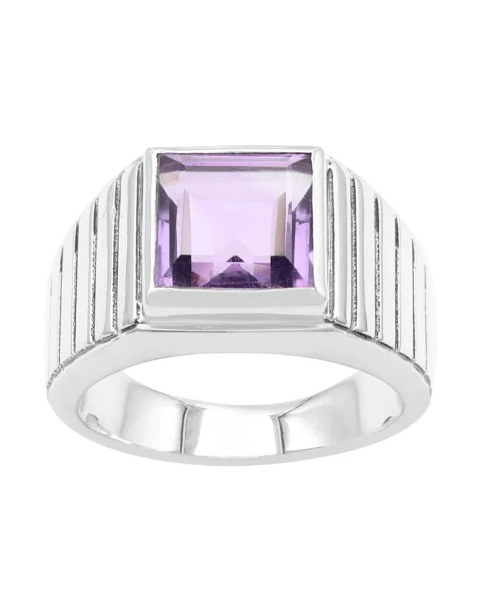 Amethyst Ring - Handmade 925 Sterling Silver Square Gemstone Jewelry