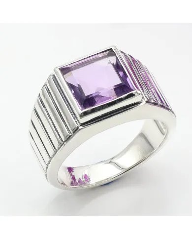 Amethyst Ring - Handmade 925 Sterling Silver Square Gemstone Jewelry