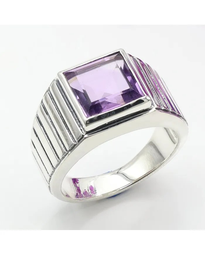 Amethyst Ring - Handmade 925 Sterling Silver Square Gemstone Jewelry