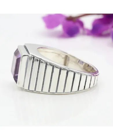 Amethyst Ring - Handmade 925 Sterling Silver Square Gemstone Jewelry