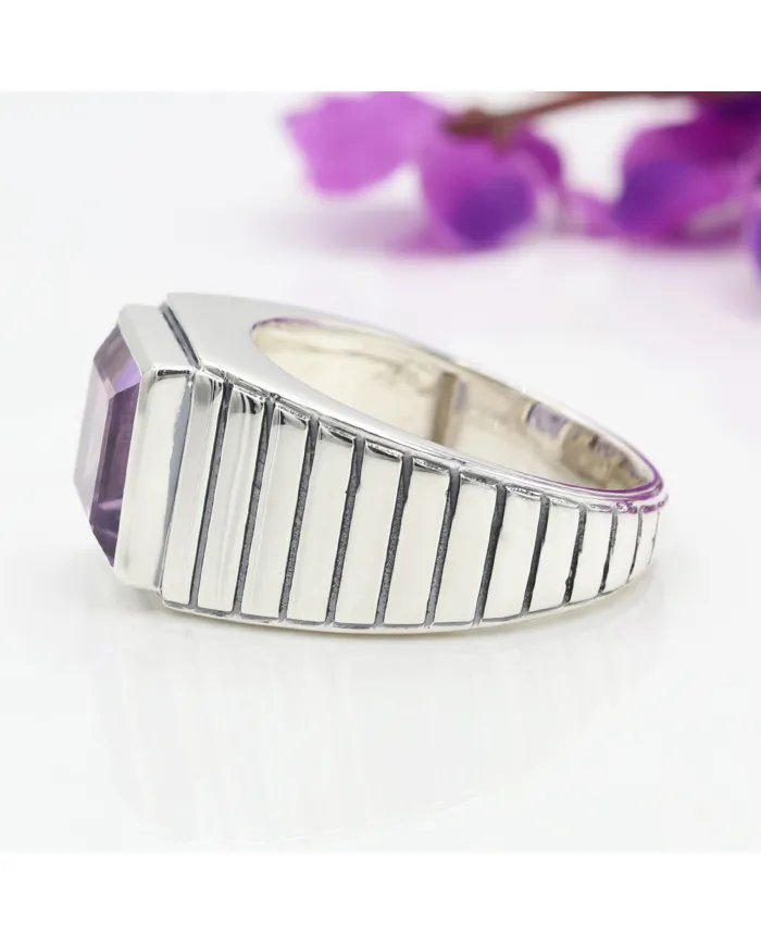 Amethyst Ring - Handmade 925 Sterling Silver Square Gemstone Jewelry