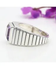 Amethyst Ring - Handmade 925 Sterling Silver Square Gemstone Jewelry