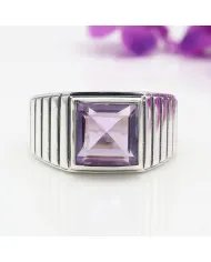 Amethyst Ring - Handmade 925 Sterling Silver Square Gemstone Jewelry