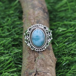 Larimar Ring, Sterling Silver Ring, Statement Ring, Solitaire Boho Ring, Oval Ring, Promise Ring, Engagement Ring, Women's Ring