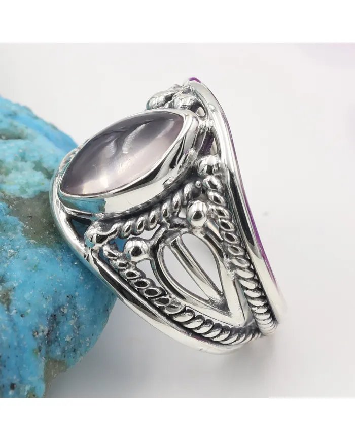 Rose Quartz Ring – Handmade 925 Sterling Silver Boho Unique Jewelry