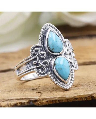 Arizona Turquoise Ring – Handmade Sterling Silver Boho Statement Jewelry