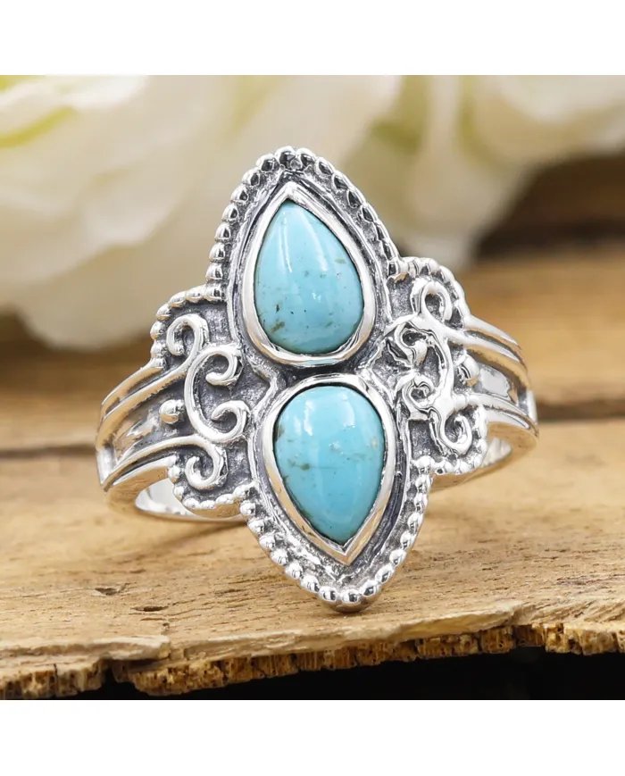 Arizona Turquoise Ring – Handmade Sterling Silver Boho Statement Jewelry