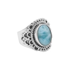 Larimar Ring, Sterling Silver Ring, Statement Ring, Solitaire Boho Ring, Oval Ring, Promise Ring, Engagement Ring, Women's Ring