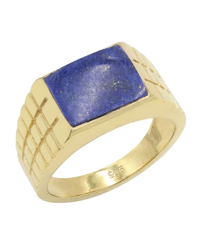 Lapis Lazuli Ring - Gold Plated 925 Sterling Silver Men’s Jewelry