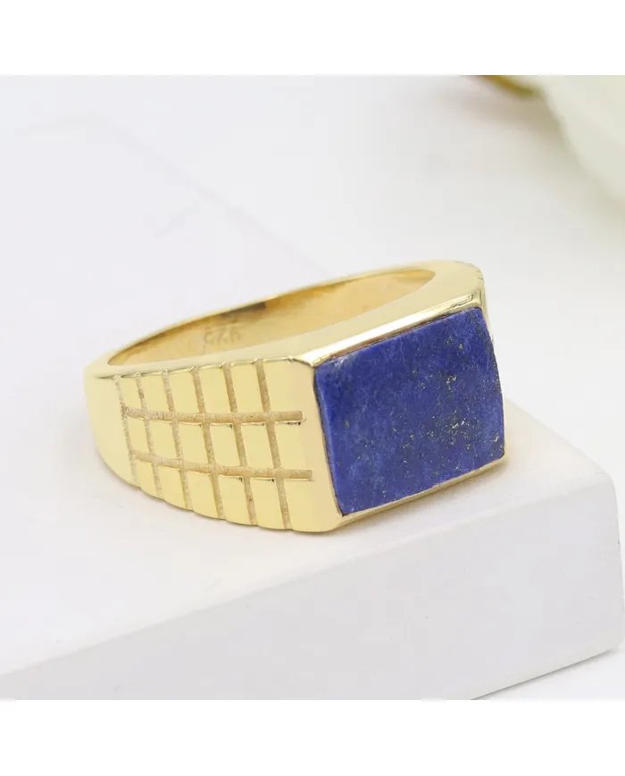 Lapis Lazuli Ring - Gold Plated 925 Sterling Silver Men’s Jewelry