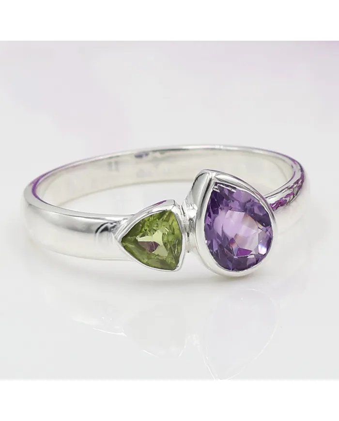 Amethyst & Peridot Gemstone Ring – 925 Sterling Silver Gemstone Jewelry