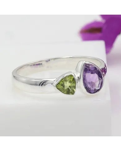 Amethyst & Peridot Gemstone Ring – 925 Sterling Silver Gemstone Jewelry