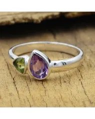 Amethyst & Peridot Gemstone Ring – 925 Sterling Silver Gemstone Jewelry