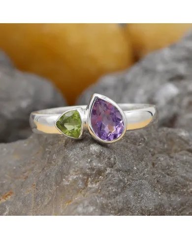 Amethyst & Peridot Gemstone Ring – 925 Sterling Silver Gemstone Jewelry