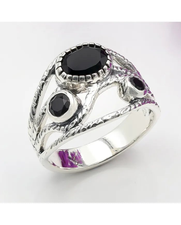 Black Onyx Ring - 925 Sterling Silver Handmade Gemstone Jewelry for Her
