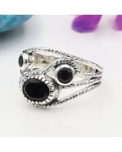 Black Onyx Ring - 925 Sterling Silver Handmade Gemstone Jewelry for Her