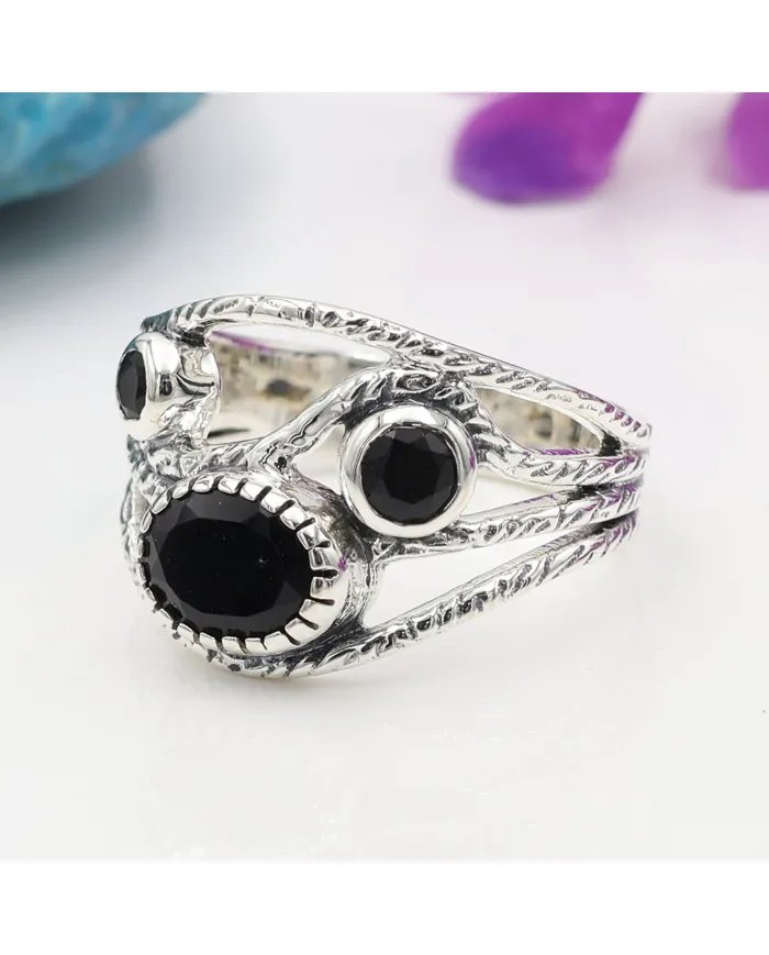 Black Onyx Ring - 925 Sterling Silver Handmade Gemstone Jewelry for Her