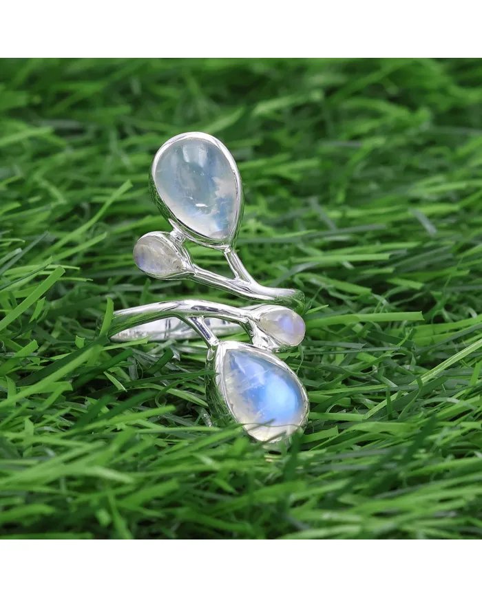 Rainbow Moonstone Ring – 925 Sterling Silver Handmade Statement Jewelry