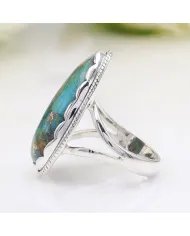 Blue Copper Turquoise Ring – 925 Sterling Silver Boho Statement Jewelry