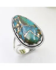 Blue Copper Turquoise Ring – 925 Sterling Silver Boho Statement Jewelry