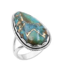 Blue Copper Turquoise Ring – 925 Sterling Silver Boho Statement Jewelry