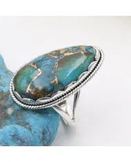 Blue Copper Turquoise Ring – 925 Sterling Silver Boho Statement Jewelry