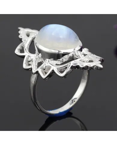 Rainbow Moonstone Ring - 925 Sterling Silver Handmade Bohemian Jewelry