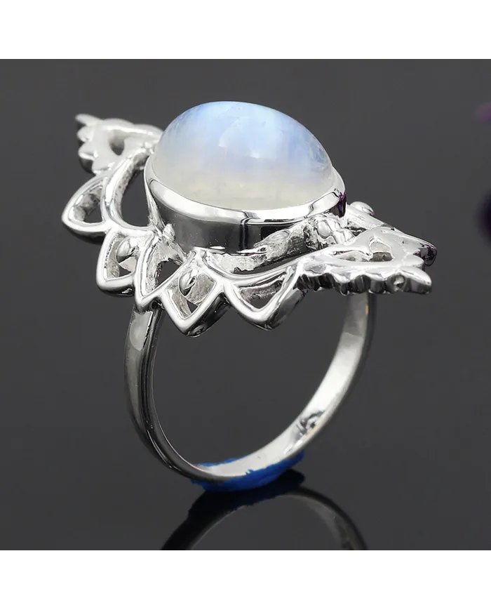 Rainbow Moonstone Ring - 925 Sterling Silver Handmade Bohemian Jewelry