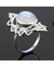 Rainbow Moonstone Ring - 925 Sterling Silver Handmade Bohemian Jewelry