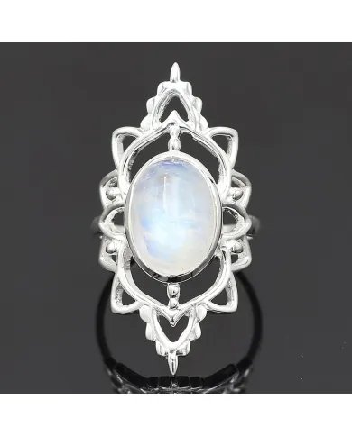 Rainbow Moonstone Ring - 925 Sterling Silver Handmade Bohemian Jewelry