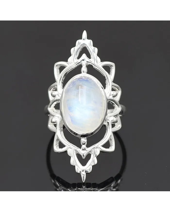 Rainbow Moonstone Ring - 925 Sterling Silver Handmade Bohemian Jewelry
