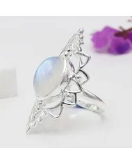 Rainbow Moonstone Ring - 925 Sterling Silver Handmade Bohemian Jewelry