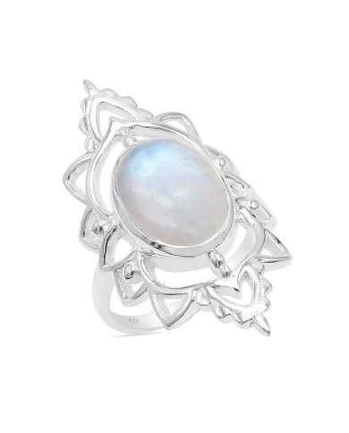 Rainbow Moonstone Ring - 925 Sterling Silver Handmade Bohemian Jewelry