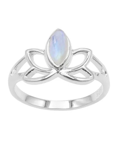 Rainbow Moonstone Lotus Ring – 925 Sterling Silver Handmade Gift for her