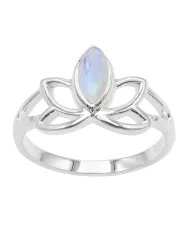 Rainbow Moonstone Lotus Ring – 925 Sterling Silver Handmade Gift for her